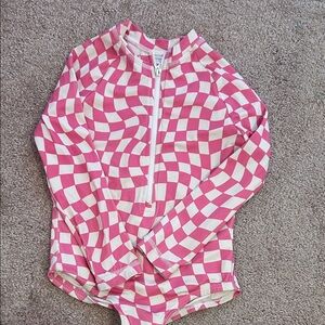Hanna Andersson Pink Checkered Kids Swim Rashguard